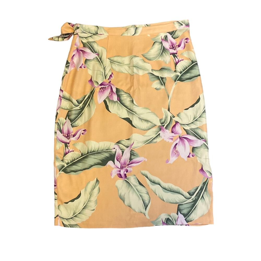 Tommy Bahama 100% Silk True Wrap Skirt Women Sz 8 Lilies Side Tie Tropical Aloha - Picture 2 of 9